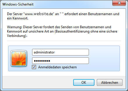 Anmelden an Webseite