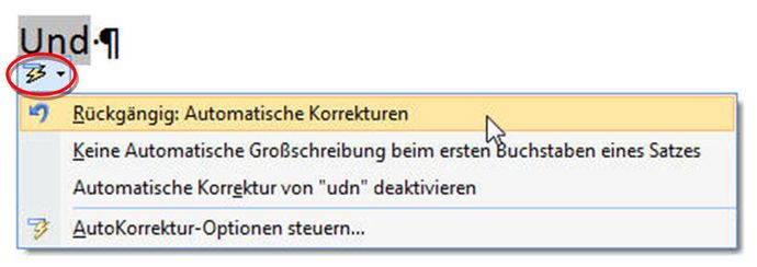 Autokorrektur rückgängig machen