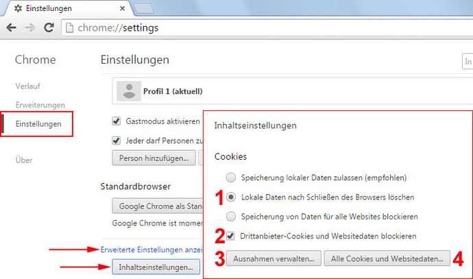 Cookie-Einstellungen in Chrome