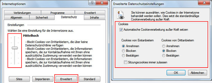 Cookie-Einstellungen in Internet Explorer