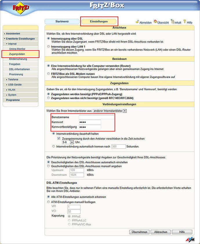 DSL-Zugangsdaten