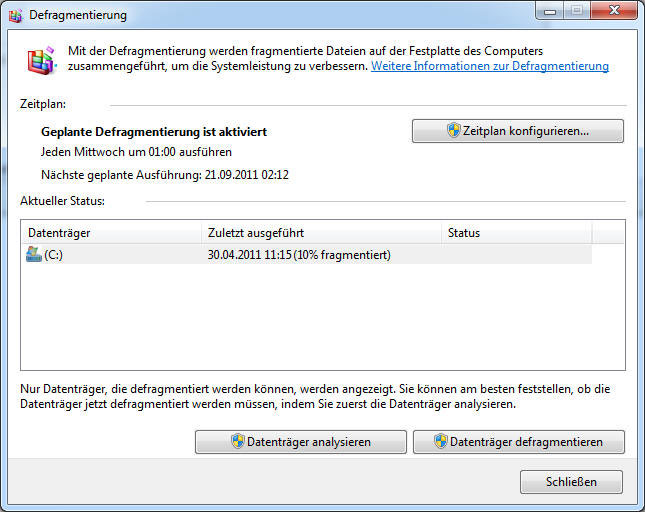 Datenträger defragmentieren