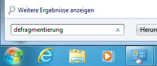 Festplatte defragmentieren über das Suchfeld