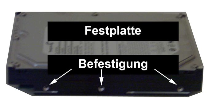 Festplatte mit seitlichen Befestigungsbohrungen