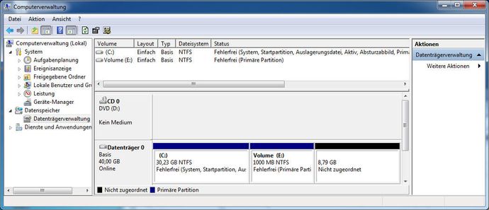 Die erstellte Partition