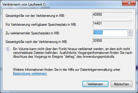 Freier Platz für neue Partition