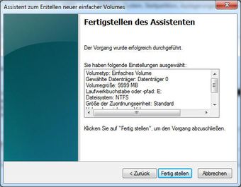 Erstellung der Partition