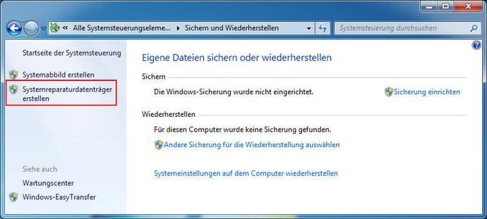 Notfall-CD erstellen für Systemreparatur