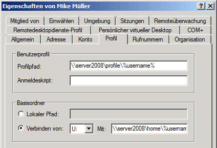 Benutzerprofil und Basisordner
