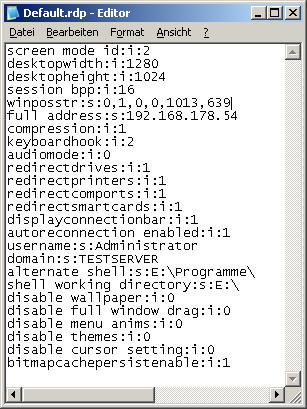 Inhalt der RDP-Datei
