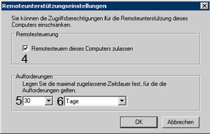 Remoteunterstützungseinstellungen