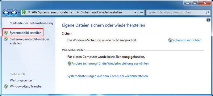 Festplatte sichern mit einem Systemabbild