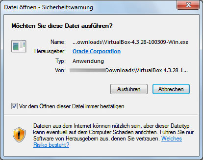 Installation von VirtualBox starten