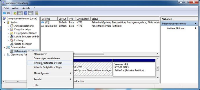 Virtuelle Festplatte erstellen