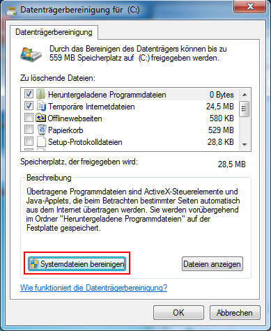 Systemdateien bereinigen öffnen