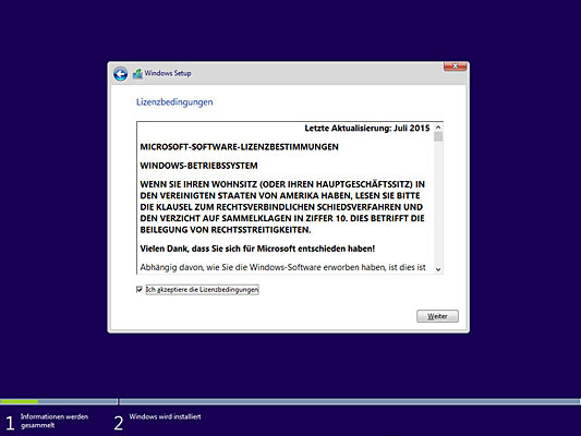 Lizenzbedingungen von Windows 10