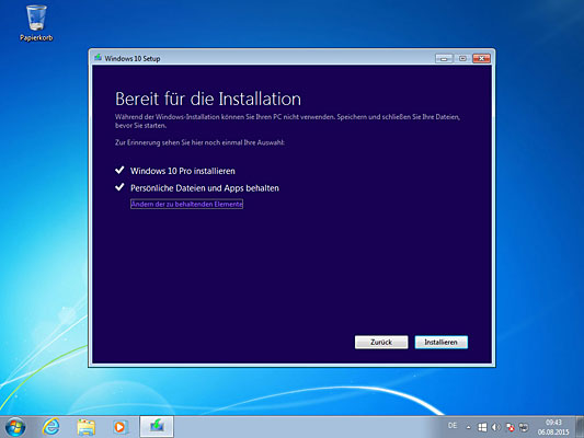 Bereit für die Installation von Windows 10