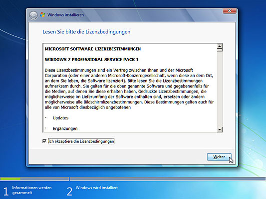 Lizenzbedingungen von Windows 7