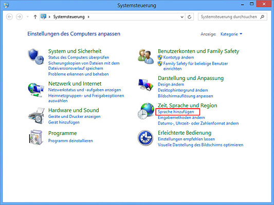 Sprache hinzufügen in Systemsteuerung aufrufen