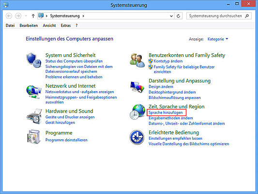 Sprache hinzufügen in Systemsteuerung