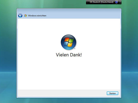 Beenden der Windows Vista Installation