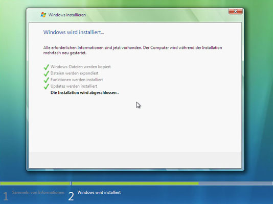 Installation von Windows Vista wird abgeschlossen