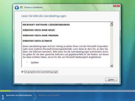 Lizenzbestimmungen von Windows Vista