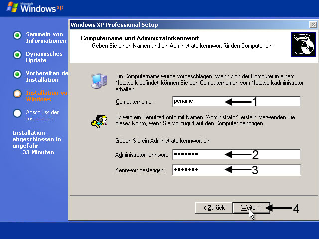Computername und Administratorkennwort