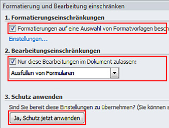 Formatierung und Bearbeitung einschränken