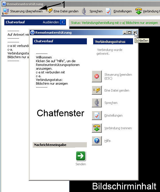 Chatfenster und Bildschirminhalt