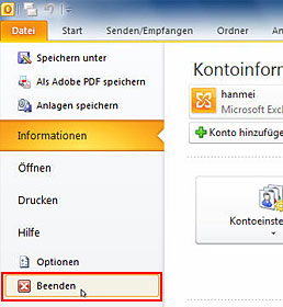 Beenden von Outlook