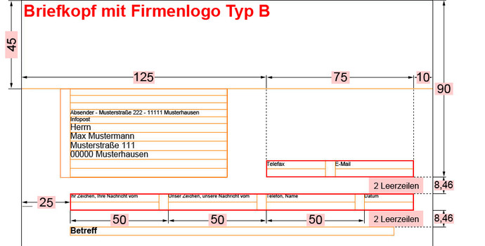 Bezugszeichen- und Kommunikationszeile in Typ B