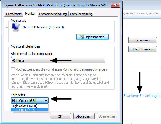 Bildschirmaktualisierungsrate, Farbtiefe