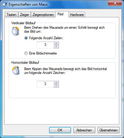 Einstellungen zum Mausrad