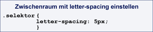 CSS-Code mit letter-spacing