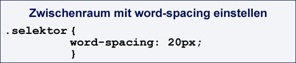 CSS-Code mit word-spacing
