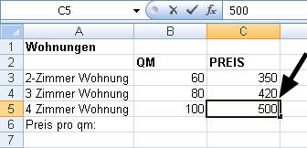 Dateneingabe in Excel