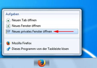 Firefox privater Modus über Taskleiste