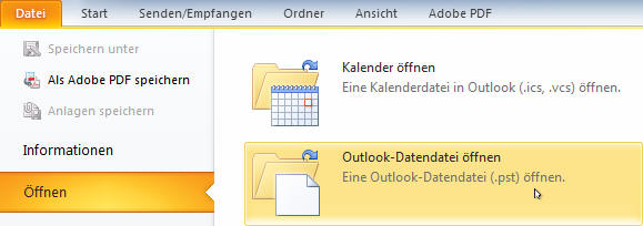 Outlook PST Datei öffnen