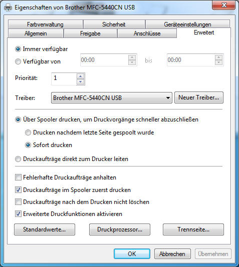 Weitere Druckereinstellungen