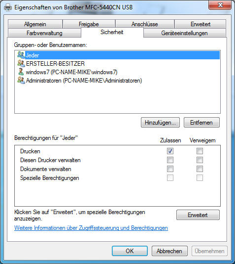 Zugriffe auf Drucker verwalten