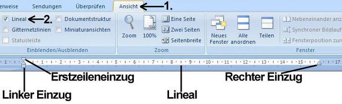 Einzüge am Lineal