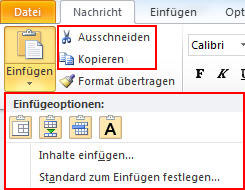 Zwischenablage in E-Mails