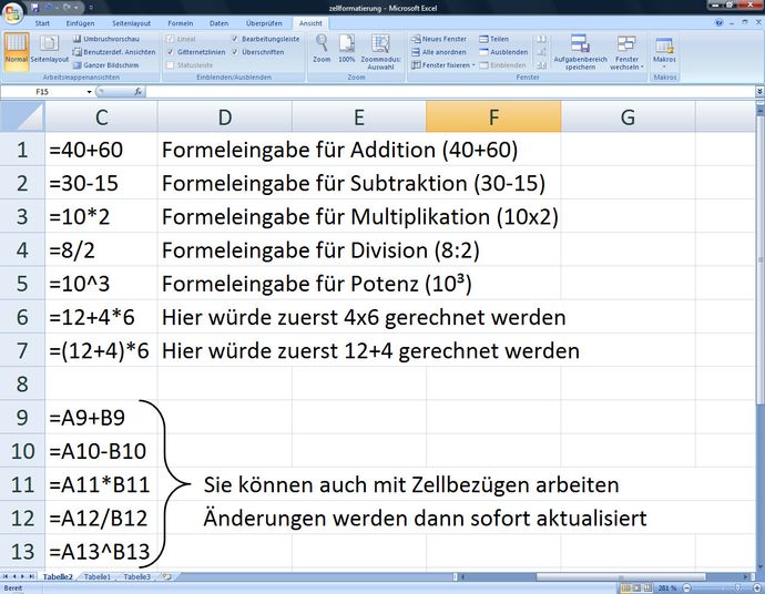 Excel Formel eingeben