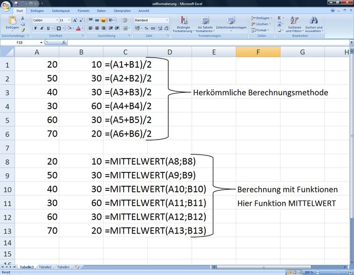 Funktionen in Excel