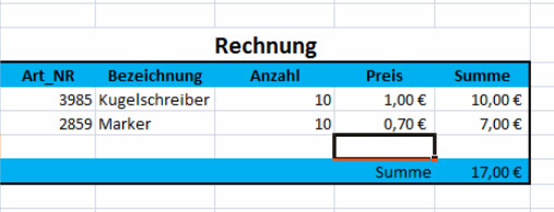 Einfache Excel Rechnung