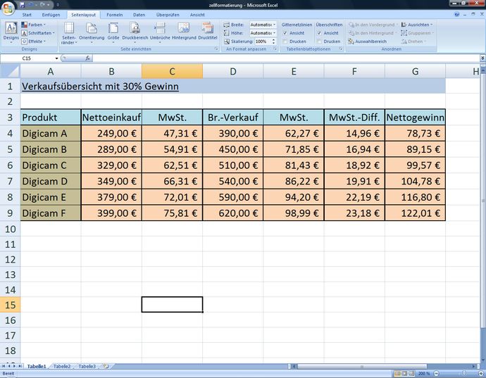 Zellformatierung in Excel