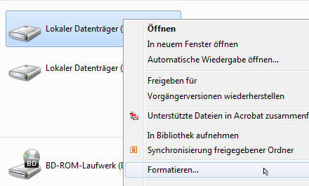 Formatierung einer Festplatte