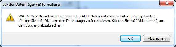 Warnmeldung zum Formatieren