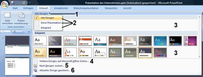 Weitere Designeinstellungen